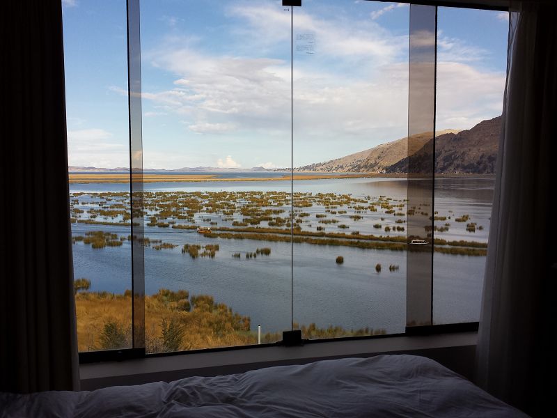 Peru Puno Lago Titicaca Titicacasee Casa Andina View from all Rooms Blick aus dem Zimmer Vista Lago